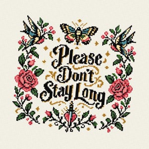 Sarkastisches florales Tattoo-Kreuzstichmuster, Dekoration für introvertierte Haushalte (Digitaler Download)