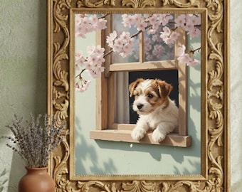 Jack Russell Wall Art Print, Baby Jack Russell Puppy Illustration, Whimsical Dog Artwork, Cozy Nursery Dog Decor, Printable Dog Poster 16x20