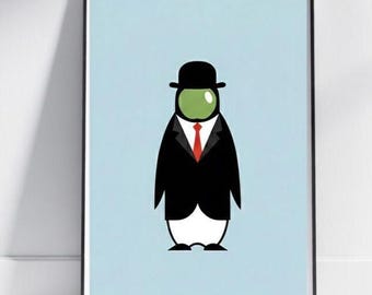 Magritte Penguin Print, Surreal Office Art (Digital Download)