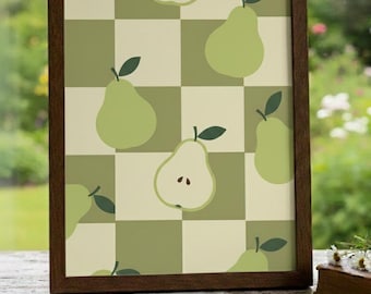 Pear Wall Art Printable, Whimsical pear Illustration, Cottagecore Kitchen Decor, Digital Download 16x20