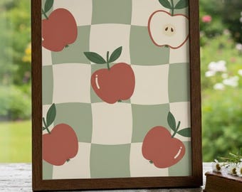 Apple Wall Art Printable, Whimsical apple Illustration, Cottagecore Kitchen Decor, Digital Download 16x20