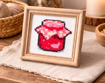Jam Jar Cross Stitch Pattern, Kitchen Food Motif PDF, Small Modern Counted Chart