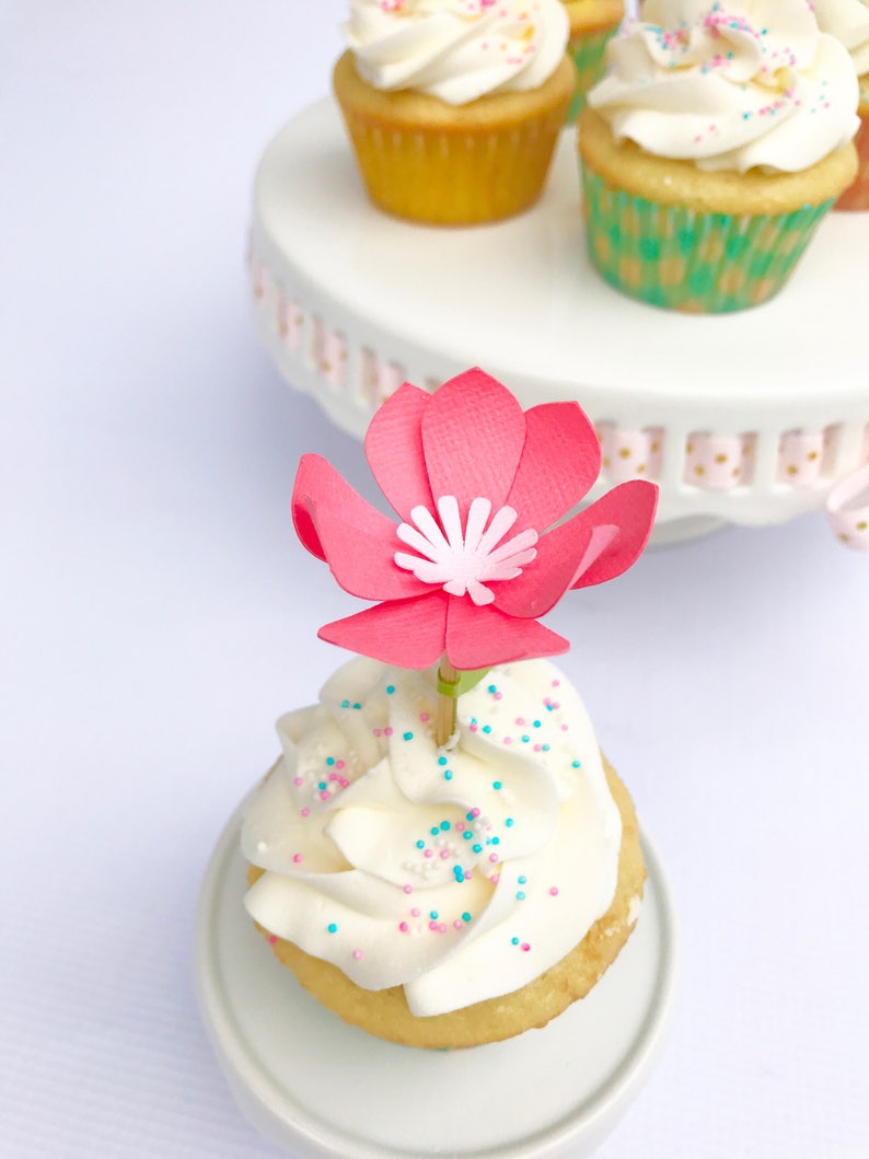 Flower Cupcake Toppers Garden Party Decorations Tea Party Etsy