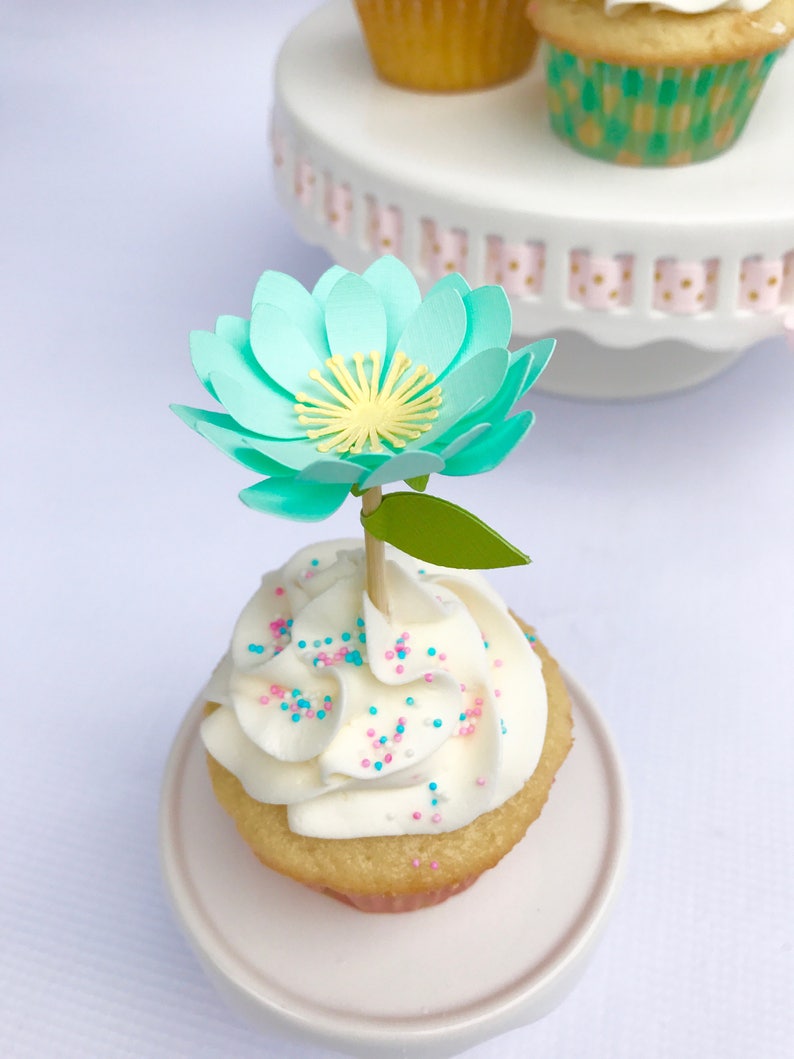 Flower Cupcake Toppers Garden Party Decorations Tea Party Etsy