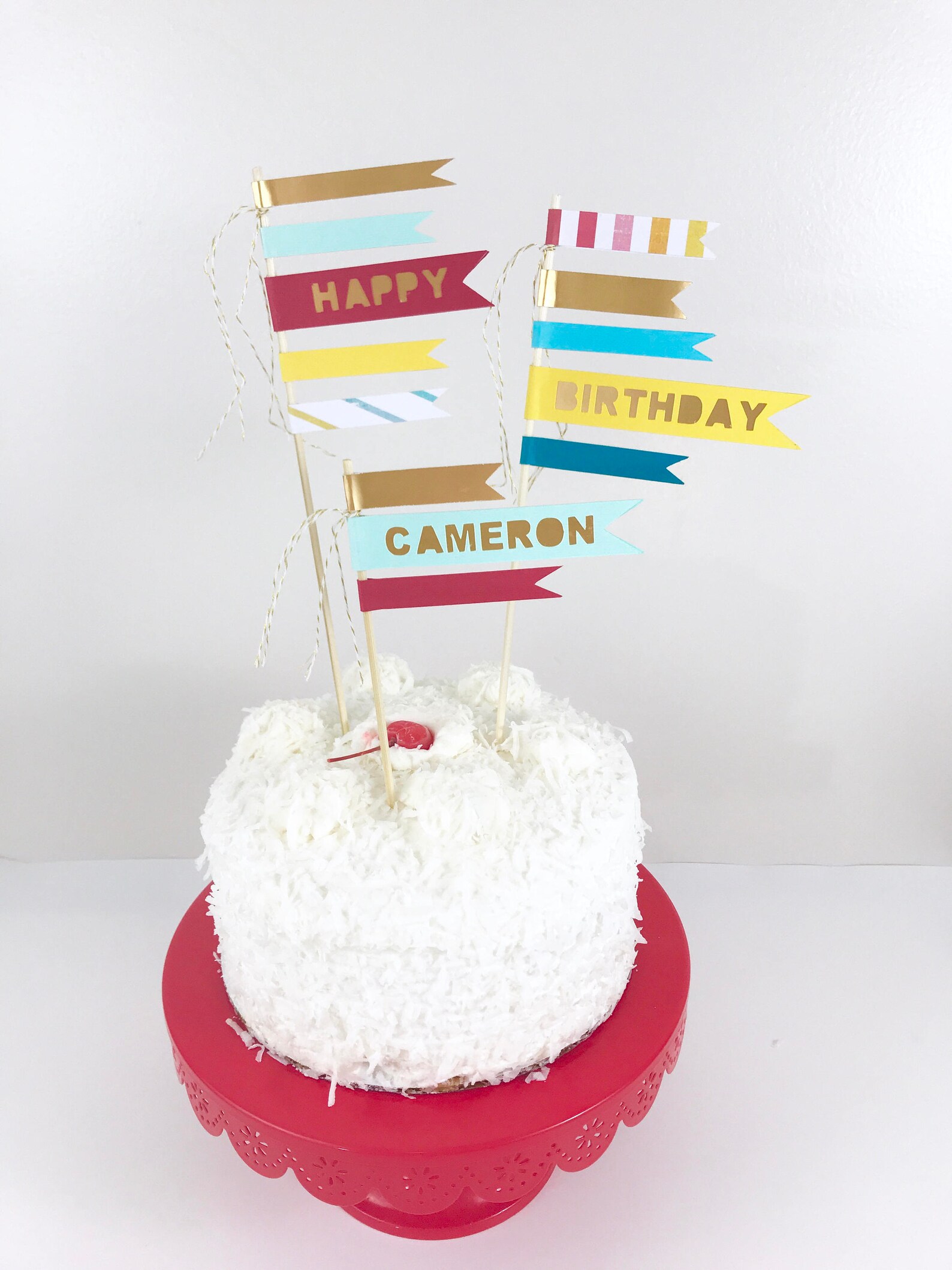 Birthday Cake Flags Birthday Cake Topper Happy Birthday Etsy