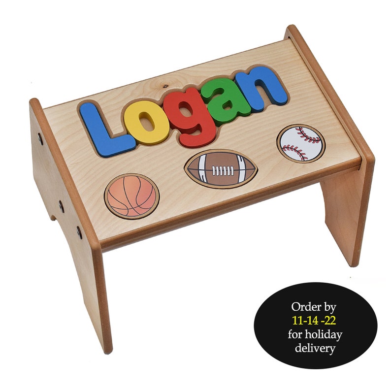 Personalized Kids Name Wooden Puzzle Step Stool Sports Etsy