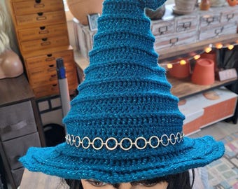 In Stock - Crocheted Witch Hat: Adult Halloween Costume with Metallic Bling