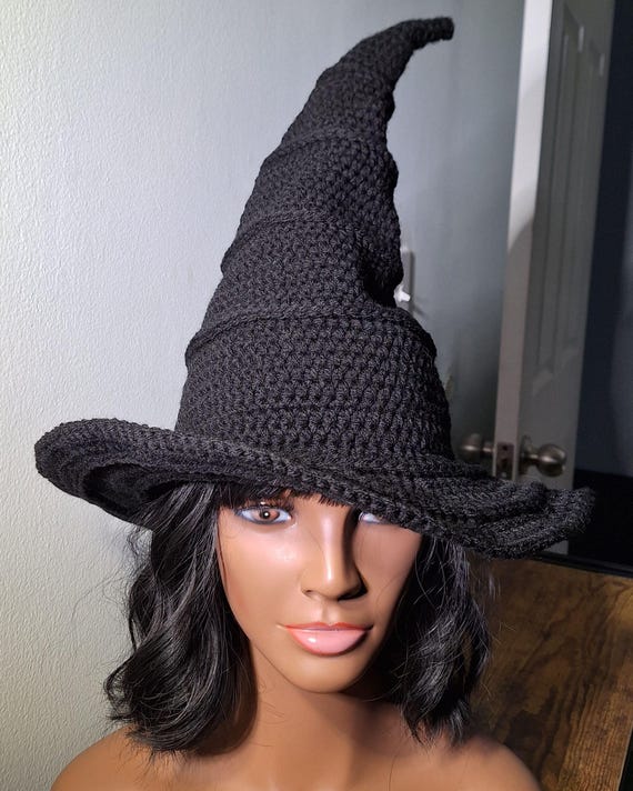Crocheted Witch Hat: Wired Brim, Wicked Inspired - Adult Halloween Costume