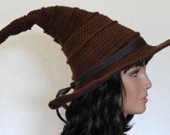 Witches Hat, Warlock Hat, Wizard Hat, crooked, curly Witch Hat - Halloween Hat - Adult