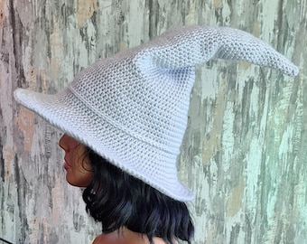 Crocheted Wizard Hat: Gandalf Style, Wire Brim - Adult Halloween Costume. Made when ordered.