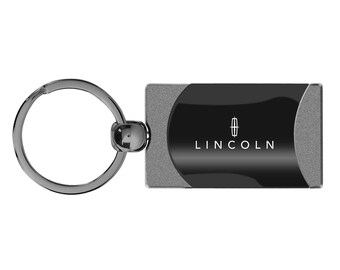 iPick Image Lincoln Logo Rectangular Black Leather Key Chain 