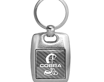 Ford Mustang 50 Years in Full Color with Carbon Fiber Backing Brush Silver Metal Key Chain