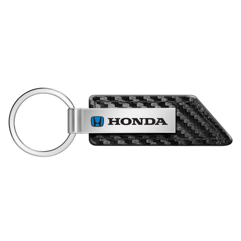 Honda Logo in Blue Carbon Fiber Texture Black Leather Strap Key Chain