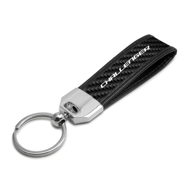 Dodge Challenger Real Carbon Fiber Leather Key Chain with Black Stitching