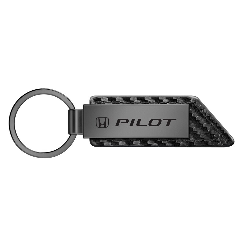 Honda Pilot Gunmetal Gray Metal Plate Carbon Fiber Texture Leather Key Chain