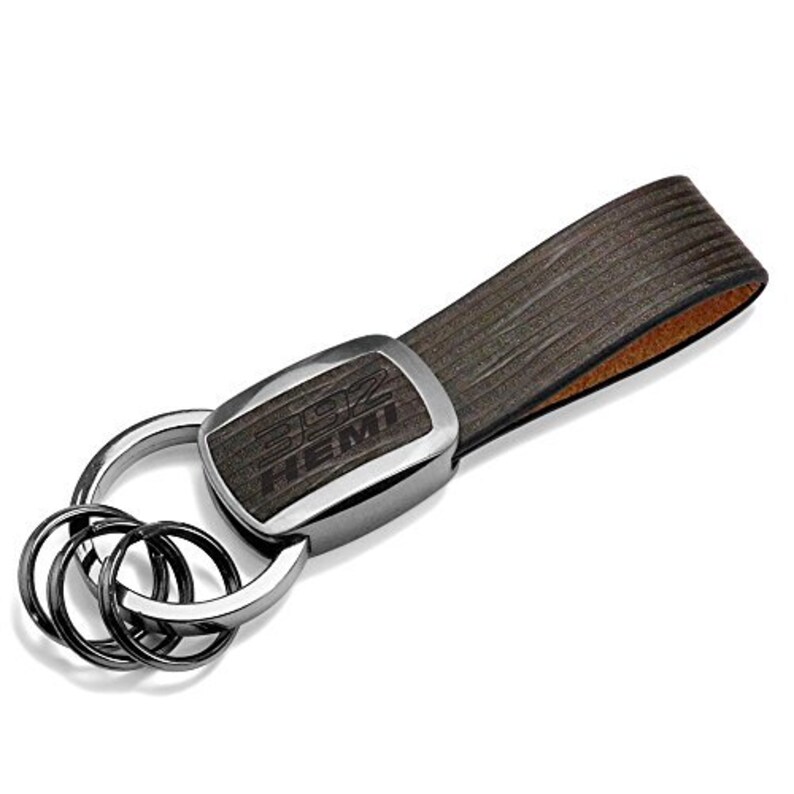 HEMI 392 Black Nickel with Brown Leather Stripe Key Chain