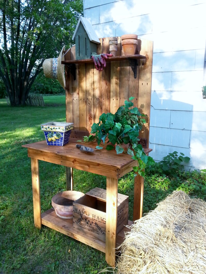 Pallet Wood Potting Bench Recycled Upcycled Plant Stand Etsy