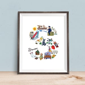 Letter S, Printable Alphabet, ABC art, alphabet, art for kids, gallery wall, initial poster, Vintage art, Wall Decor, Letter S Wall Art, art
