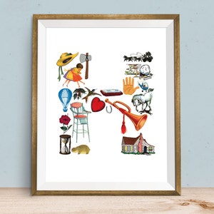 Letter H, ABC Wall Decor, Alphabet Kid&#39;s Art, Art Prints, Baby Girl Gift, Baby Boy Wall Art, Digital, Kid&#39;s ABC, Monogram Print, Playroom