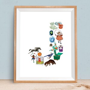 Letra J, arte de pared con el alfabeto, arte de guardería con el alfabeto, monograma para bebé niño, monograma para niña, niño de género neutro, arte de pared para niños, arte de guardería con letras