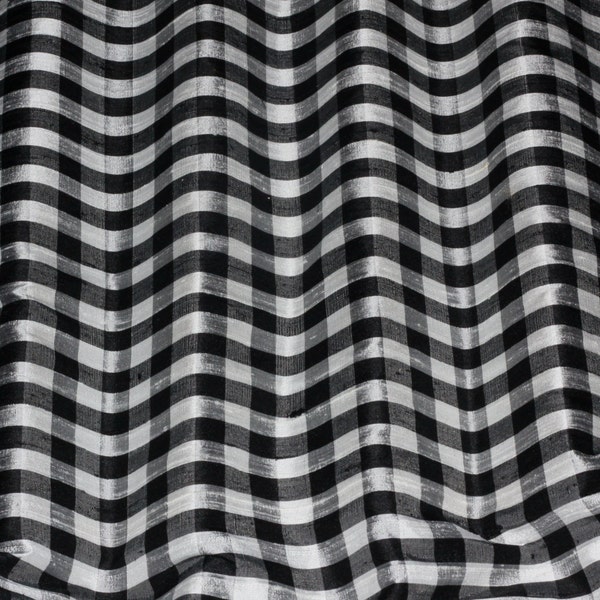 White & Black Dupioni Shantung Checks, 100% Silk Fabric, 44" Wide, By the Yard (SD-647)