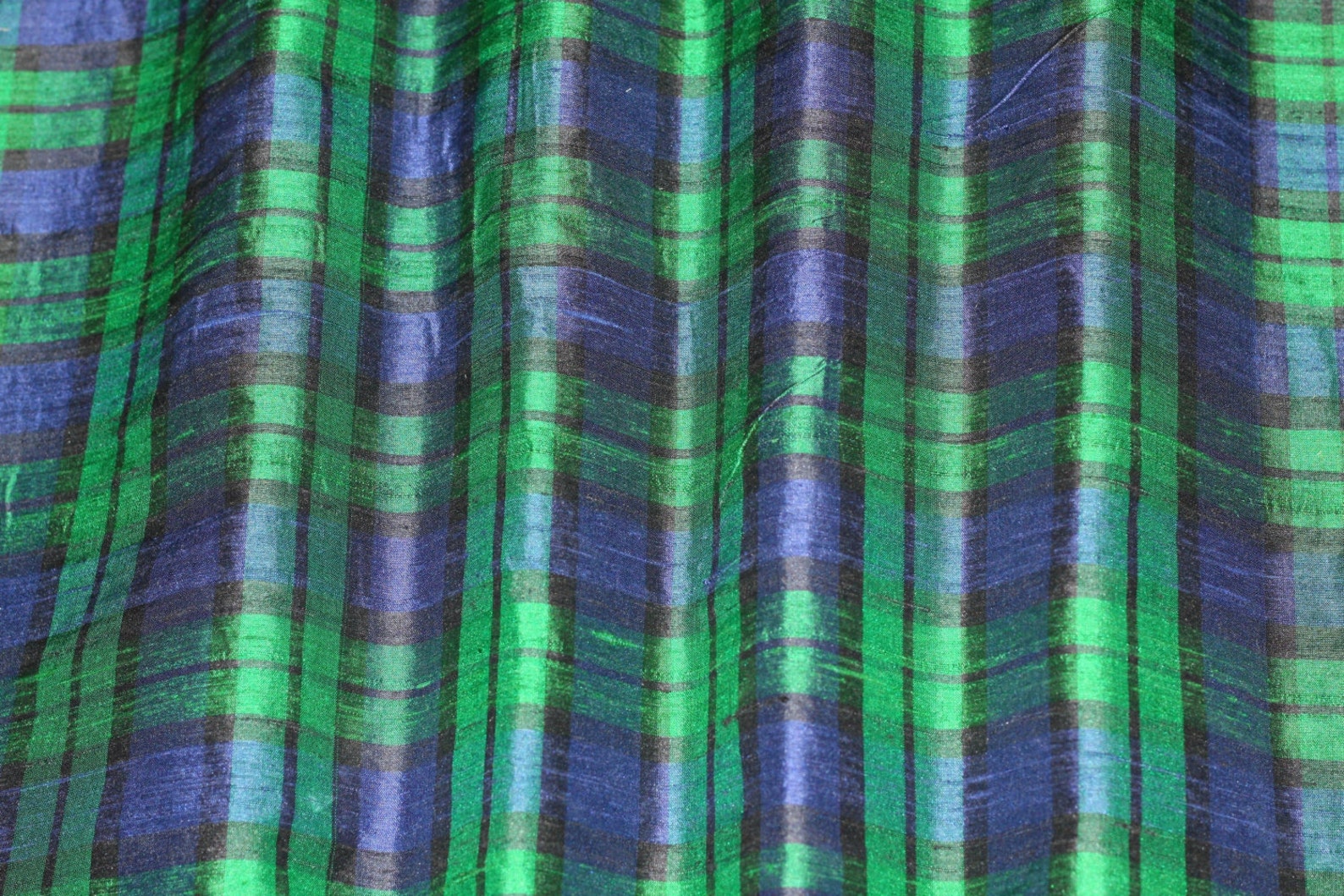 Navy & Forest Green Plaids on 100 Silk Dupioni 44 Etsy