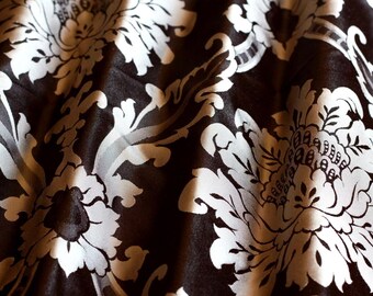 Braun & Antikes Silber Damast Jacquard 100% Seidenstoff 139 cm breit, lose Ware (JD-44151)