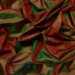 Green & Red Tissue Taffeta Silk, 100% Silk Fabric By the yard, 44" Wide (TS-7322)