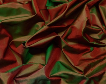 Green & Red Tissue Taffeta Silk, 100% Silk Fabric By the yard, 44" Wide (TS-7322)