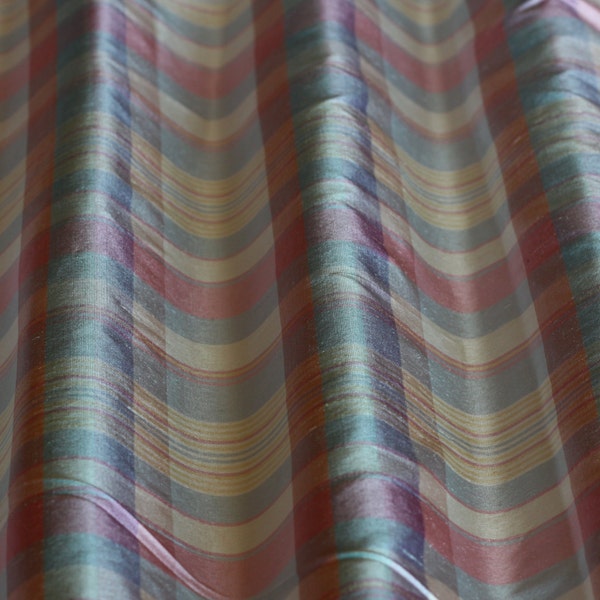 Soft Blue/Pink/Peach Dupioni Plaids 100% Silk Fabric, 54" Wide, By The Yard (SD-673)