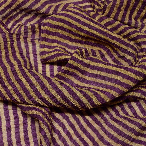 Tissu Organza De Soie Plissé Rayé Couleur Moka - Pièce De 138 Cm De Large - Neuf Pour Ameublement