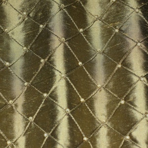 Antique Gold Pintuck Diamond Dupioni Shantung W/Beads 100% Silk Fabric, 50&quot; Wide, (EB-805E)