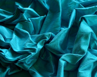 Soie Dupioni bleu turquoise, tissu 100 % soie, 44 po de large, par cour (S-188)