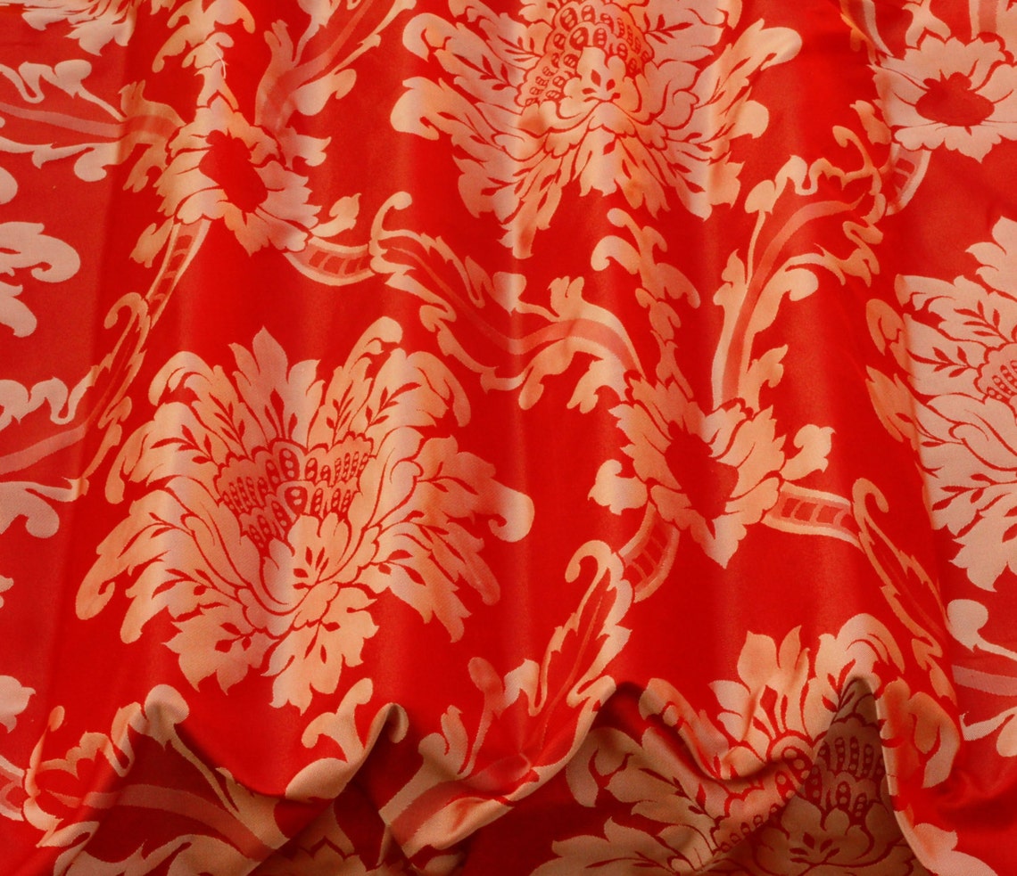 Red & Silver Damask Jacquard 100% Silk Fabric 54 Wide | Etsy