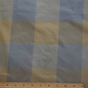 Blå/Grå/Guld Taft 7,5 cm pläd i 100 % siden, 136 cm bred, metervara (SD-724A)