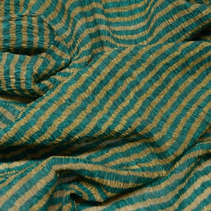 Green/Gold Crinkled Metallic  Striped Silk Organza Fabric, Silk/Metallic Fabric, By The Yard, 30" Wide (TS-7253)