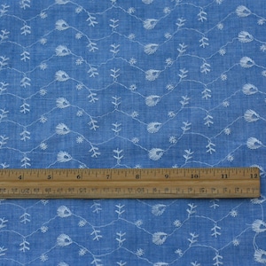 Light Blue 100% Cotton Fabric w/ White Embroidery, 44&quot; Wide, By The Yard (DEMB-36)
