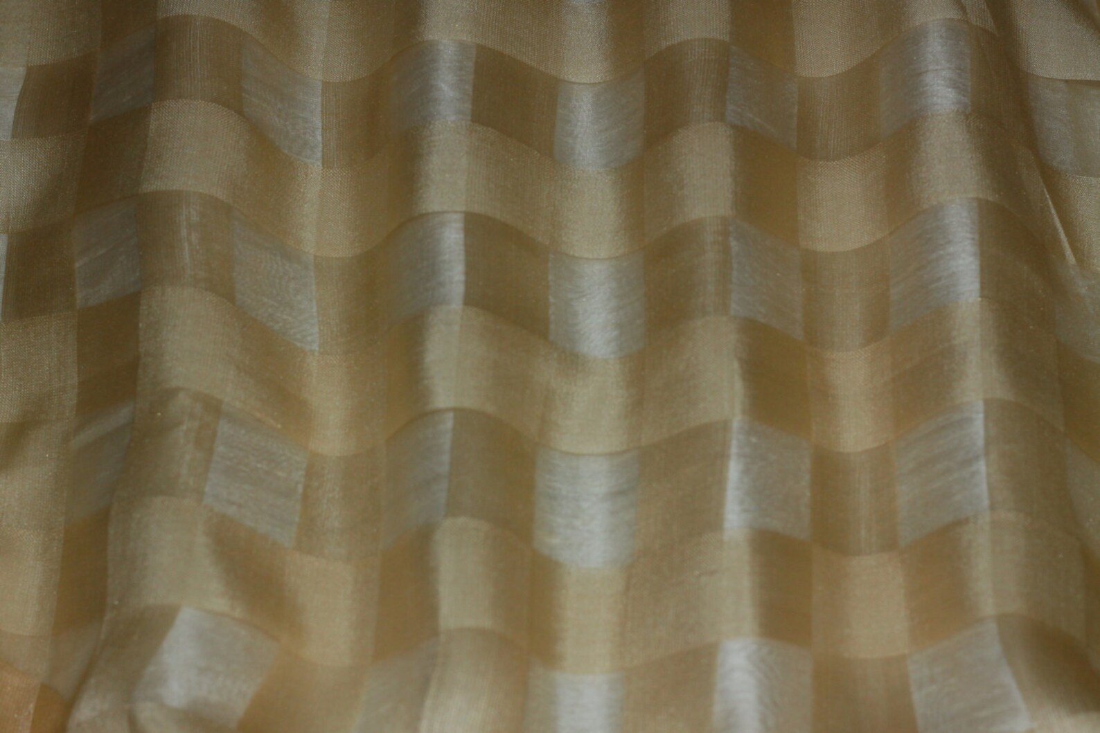 Beige & Gold Window Pane Checks on 100% Silk Organza, 54