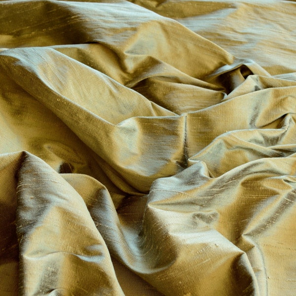 Iridescent Antique Gold Dupioni Silk, 100% Silk Fabric, 44" Wide or 54" Wide, By The Yard (S-150)