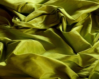 Iridescent Lime Yellow Dupioni Silk, 100% Silk Fabric, 44" Wide or 54" Wide, By The Yard (S-142)