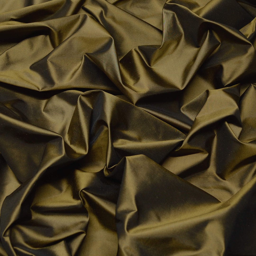 Iridescent Olive Green/Sunflower yellow Taffeta Silk Fabric