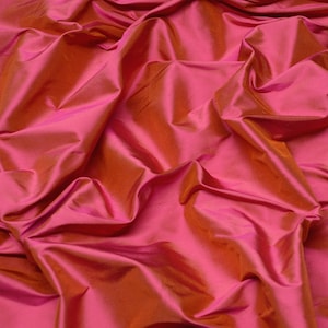 Iridescent Fuchsia Gold Shantung Silk, 100% Silk Fabric, 54" Wide, By The Yard (SF-5096)