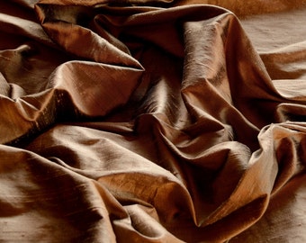 Iridescent Dusk Brown Dupioni Silk, 100% Silk Fabric, 44" Wide or 54" Wide, By The Yard (S-130)