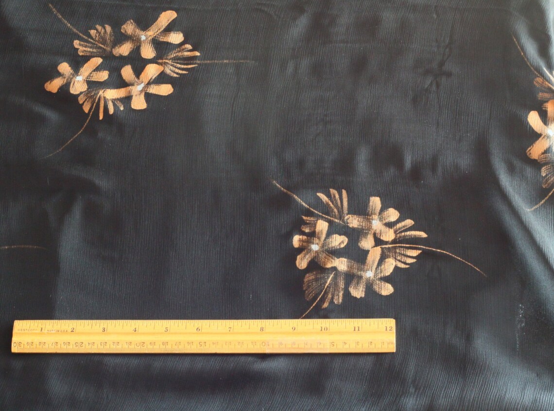 Black Handpainted 100 Silk Crinkled Chiffon Fabric 44 Etsy