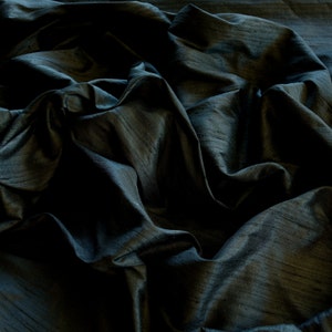 Black Dupioni Silk, 100% Silk Fabric, 54" W, By The Yard, 44"W, By The Yard (S-140)