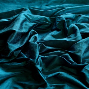 Iridescent Teal Blue Dupioni Silk, 100% Silk Fabric, 44" Wide or 54"Wide, By The Yard (S-113)