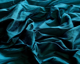 Iridescent Teal Blue Dupioni Silk, 100% Silk Fabric, 44" Wide or 54"Wide, By The Yard (S-113)