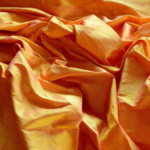 Iridescent Marigold Orange Dupioni Silk, 100% Silk Fabric, 44" Wide, By The Yard (S-211)