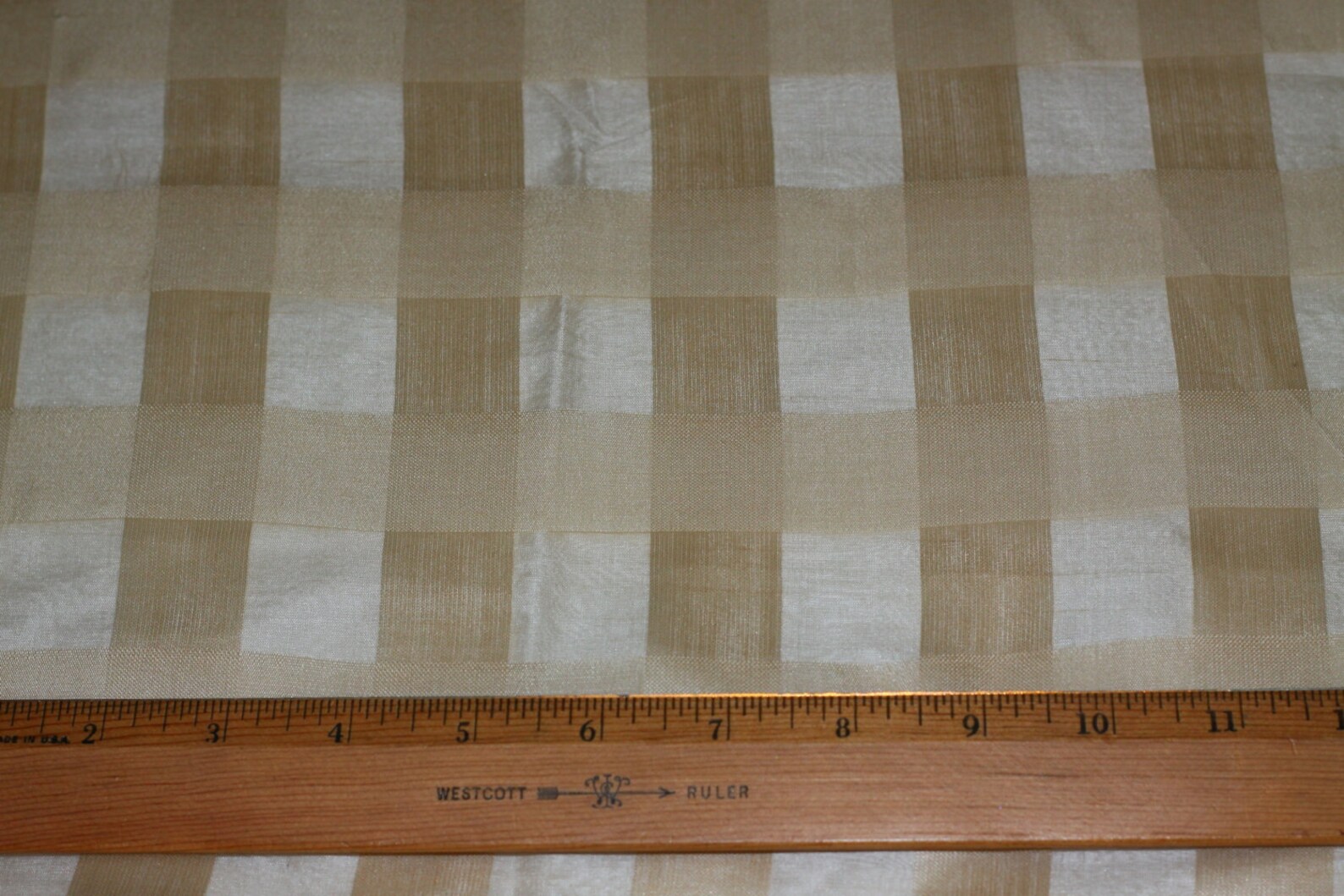 Beige & Gold Window Pane Checks on 100% Silk Organza, 54