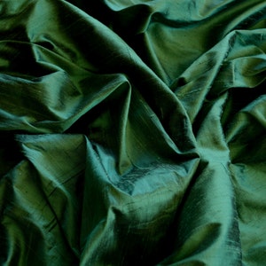 Iridescent Forest Green Dupioni Silk, 100% Silk Fabric, 44" Wide, By The Yard (S-193)